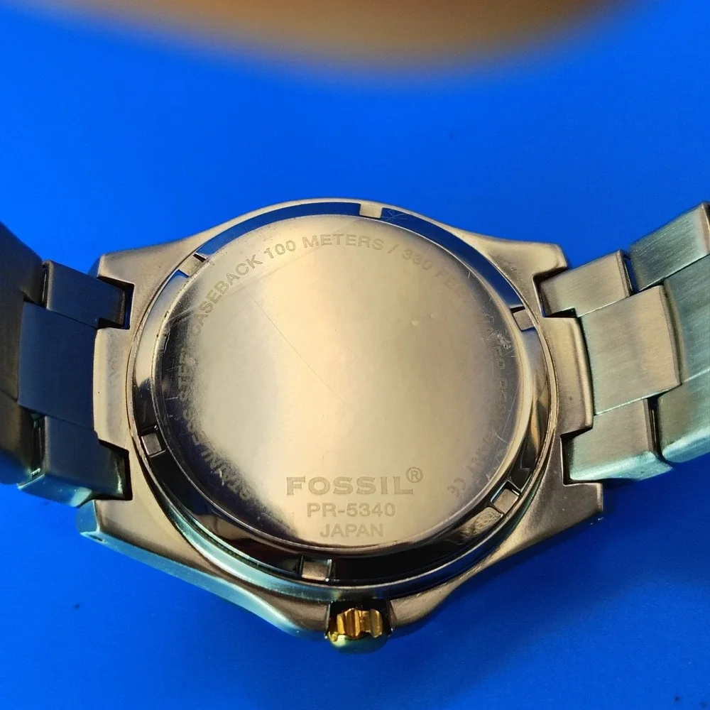 New! Vintage 2001 Fossil PR-5340 Two‎ Tone Date 40mm Mens Quartz Watch Full Set